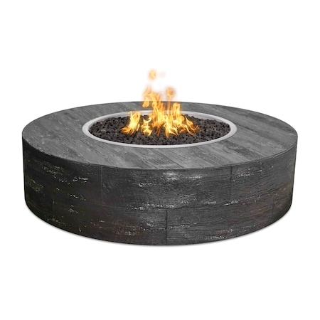 The Outdoor Plus 42 Round Seqouia Fire Pit - Wood Grain GFRC Concrete - Ebony - Match Lit - Natural Gas OPT-SEQ42-EBN-NG